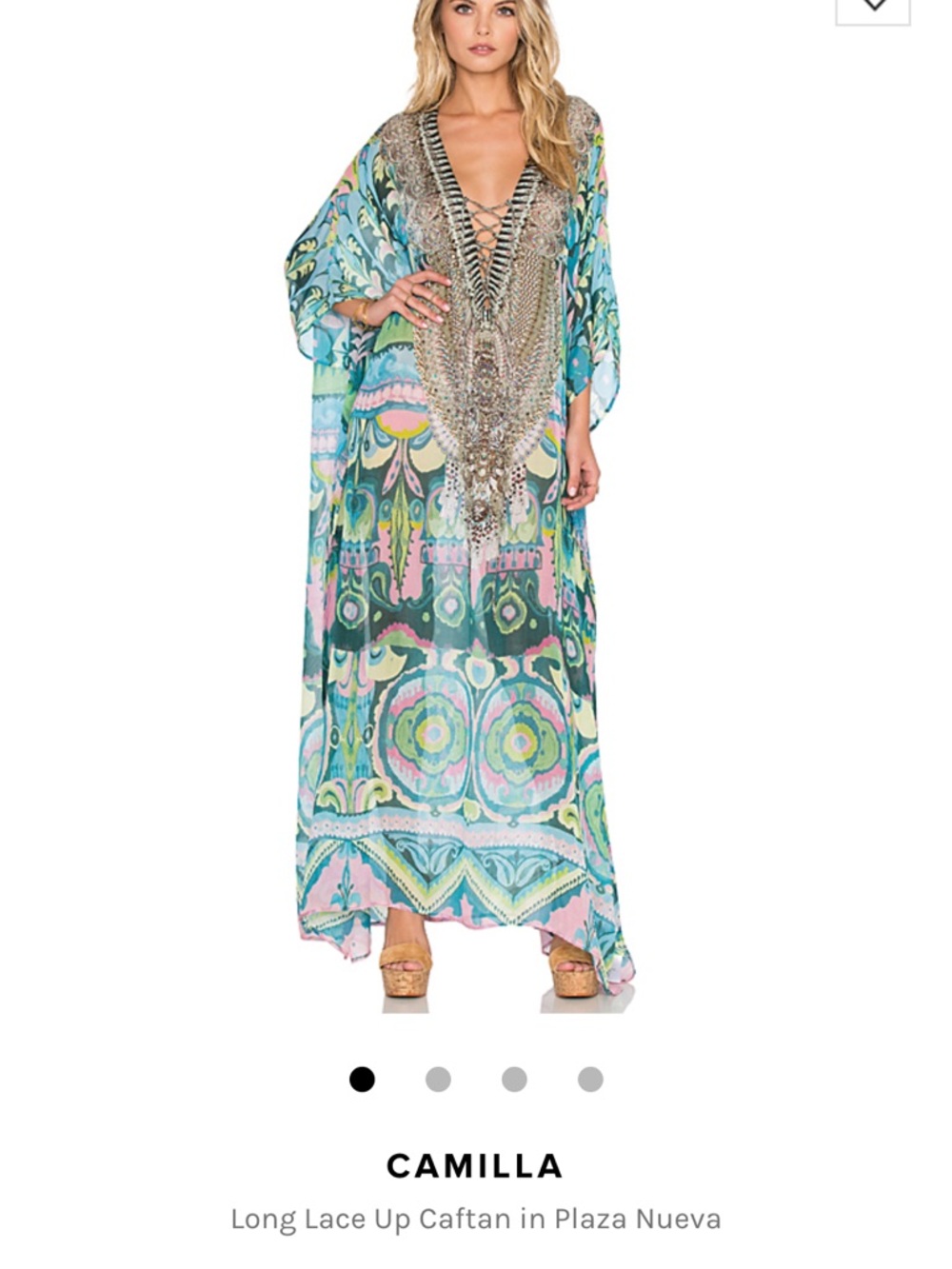 Camilla Lace-Up Maxi Caftan in Aqua, Teal and Pink